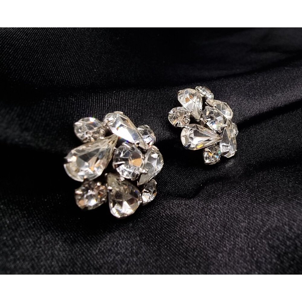 Vintage Coro Signed 1960s Crystal Cluster Clip-On Earrings